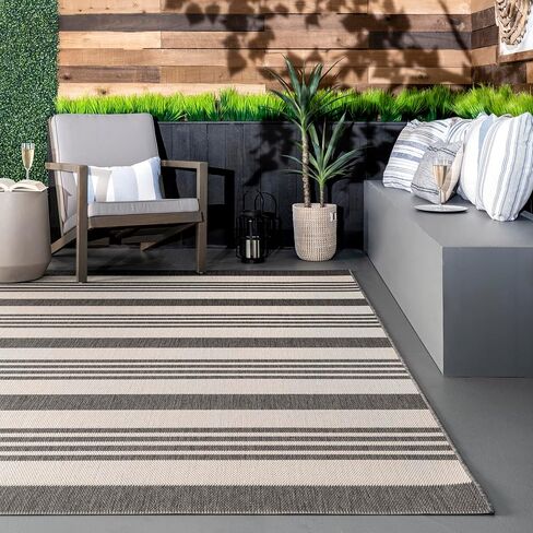 nuLOOM Robin Multi Stripe Indoor/Outdoor Area Rug, 4' x 6', Grey/Beige, Rectangular, 0.1" Thick in Saudi Arabia