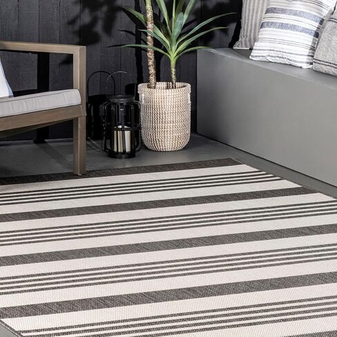 nuLOOM Robin Multi Stripe Indoor/Outdoor Area Rug, 4' x 6', Grey/Beige, Rectangular, 0.1" Thick in Saudi Arabia