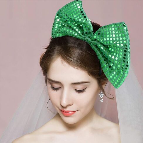 عصابة رأس كبيرة من Toyvian بفيونكة ترتر للنساء: طوق شعر على شكل فيونكة خضراء لعيد الميلاد للعام الجديد، غطاء رأس على شكل فيونكة للفتيات، غطاء رأس للحفلات in Kuwait