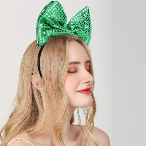 عصابة رأس كبيرة من Toyvian بفيونكة ترتر للنساء: طوق شعر على شكل فيونكة خضراء لعيد الميلاد للعام الجديد، غطاء رأس على شكل فيونكة للفتيات، غطاء رأس للحفلات in Kuwait