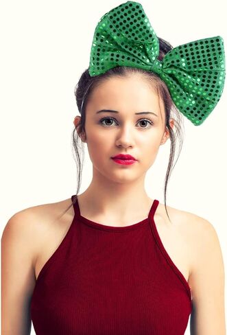عصابة رأس كبيرة من Toyvian بفيونكة ترتر للنساء: طوق شعر على شكل فيونكة خضراء لعيد الميلاد للعام الجديد، غطاء رأس على شكل فيونكة للفتيات، غطاء رأس للحفلات in Kuwait