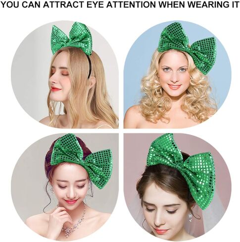 عصابة رأس كبيرة من Toyvian بفيونكة ترتر للنساء: طوق شعر على شكل فيونكة خضراء لعيد الميلاد للعام الجديد، غطاء رأس على شكل فيونكة للفتيات، غطاء رأس للحفلات in Kuwait