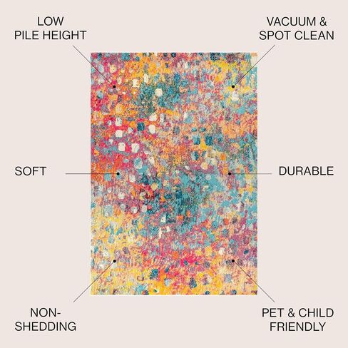 JONATHAN Y CTP108A-8 Contemporary POP Modern Abstract Multi/Yellow 8 ft. x 10 ft. Area-Rug, Bohemian, Easy-Cleaning, for Bedroom, Kitchen, Living Room, Non Shedding in Saudi Arabia