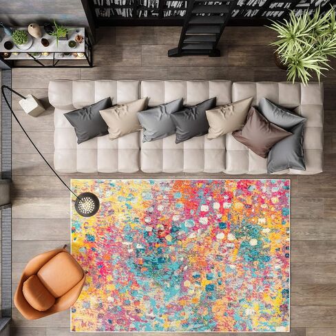 JONATHAN Y CTP108A-8 Contemporary POP Modern Abstract Multi/Yellow 8 ft. x 10 ft. Area-Rug, Bohemian, Easy-Cleaning, for Bedroom, Kitchen, Living Room, Non Shedding in Saudi Arabia