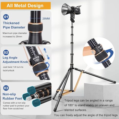 حامل ثلاثي القوائم من Koolehaoda Light Stand قابل للتعديل بطول 2-8 أقدام حامل ثلاثي من سبائك الألومنيوم القوي مع أرجل قابلة للعكس 180 درجة ومحول برغي 1/4 بوصة إلى 3/8 بوصة لكاميرا Speedlight Flash Softbox القوية الخفيفة in Saudi Arabia