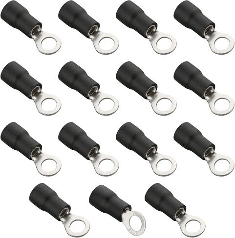 Fielect 150Pcs AWG16-14 Pre Insulated Wire Copper Crimp Terminals, Electrical Wire Connectors Ring Type Brass Connector Insulated Ferrule Terminals Black RV2-4 in Saudi Arabia