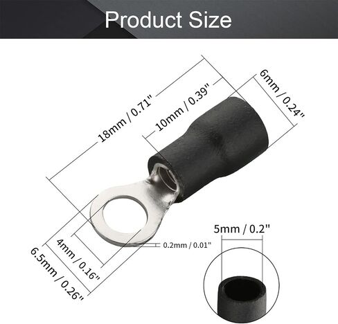 Fielect 150Pcs AWG16-14 Pre Insulated Wire Copper Crimp Terminals, Electrical Wire Connectors Ring Type Brass Connector Insulated Ferrule Terminals Black RV2-4 in Saudi Arabia