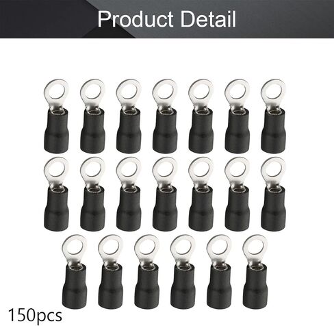 Fielect 150Pcs AWG16-14 Pre Insulated Wire Copper Crimp Terminals, Electrical Wire Connectors Ring Type Brass Connector Insulated Ferrule Terminals Black RV2-4 in Saudi Arabia