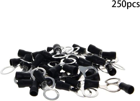 Fielect 150Pcs AWG16-14 Pre Insulated Wire Copper Crimp Terminals, Electrical Wire Connectors Ring Type Brass Connector Insulated Ferrule Terminals Black RV2-4 in Saudi Arabia