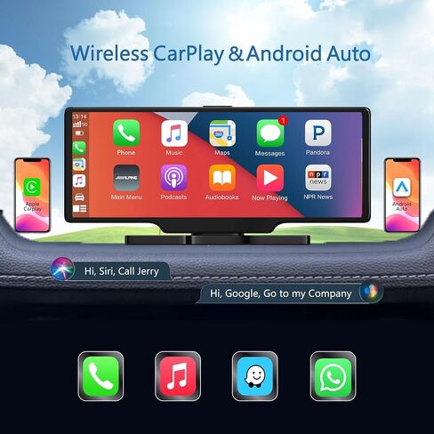 ستيريو Carplay لاسلكي مع كاميرا داش 4K، شاشة لمس محمولة 10.26 بوصة Carplay & Android Auto Car، كاميرا احتياطية 1080P، بطاقة TF 64 جيجابايت، ملاحة GPS، وصلة مرآة، FM، بلوتوث in Saudi Arabia