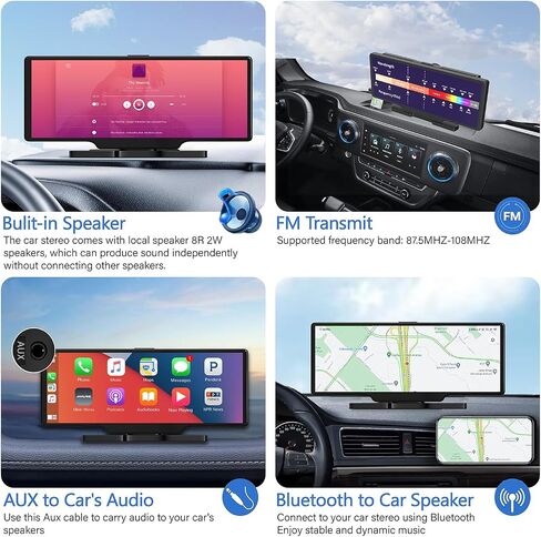 ستيريو Carplay لاسلكي مع كاميرا داش 4K، شاشة لمس محمولة 10.26 بوصة Carplay & Android Auto Car، كاميرا احتياطية 1080P، بطاقة TF 64 جيجابايت، ملاحة GPS، وصلة مرآة، FM، بلوتوث in Saudi Arabia