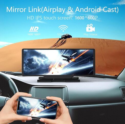 ستيريو Carplay لاسلكي مع كاميرا داش 4K، شاشة لمس محمولة 10.26 بوصة Carplay & Android Auto Car، كاميرا احتياطية 1080P، بطاقة TF 64 جيجابايت، ملاحة GPS، وصلة مرآة، FM، بلوتوث in Saudi Arabia