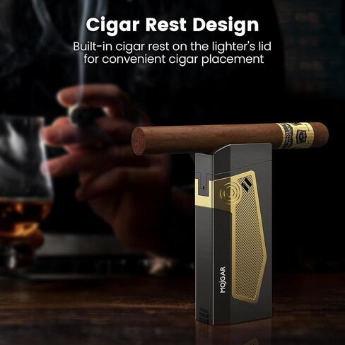 Cigar Torch Lighter 4 Jet Flame Torch Lighter, Butane Refill Cigar Lighters with Cigar Punch, Holder, Cigar Draw Enhancer, Windproof Torch Lighters for Cigars Gift Box Cigars Lighters for Men, Gold in Kuwait