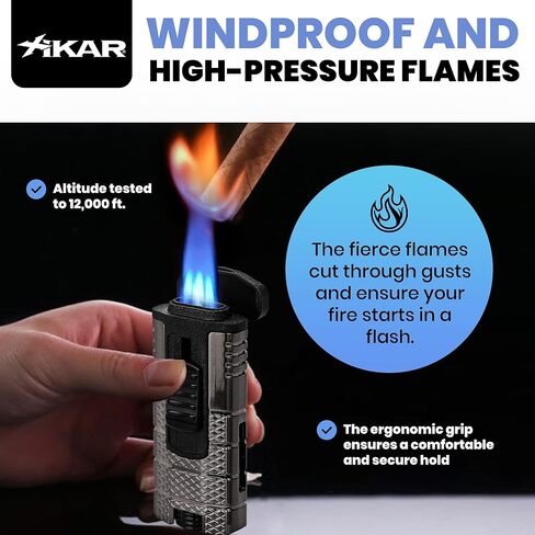 Xikar Tactical Triple Jet Flame Lighter, Engineered for Performance, Removable Pocket Clip, Angled Jet Flames, Ergonomic Metal Body, Black and Gunmetal in Saudi Arabia
