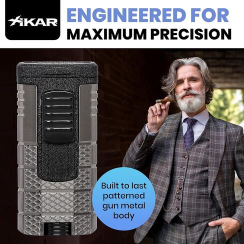 Xikar Tactical Triple Jet Flame Lighter, Engineered for Performance, Removable Pocket Clip, Angled Jet Flames, Ergonomic Metal Body, Black and Gunmetal in Saudi Arabia
