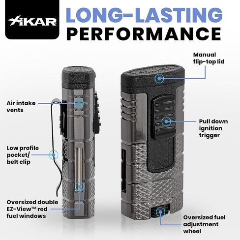 Xikar Tactical Triple Jet Flame Lighter, Engineered for Performance, Removable Pocket Clip, Angled Jet Flames, Ergonomic Metal Body, Black and Gunmetal in Saudi Arabia