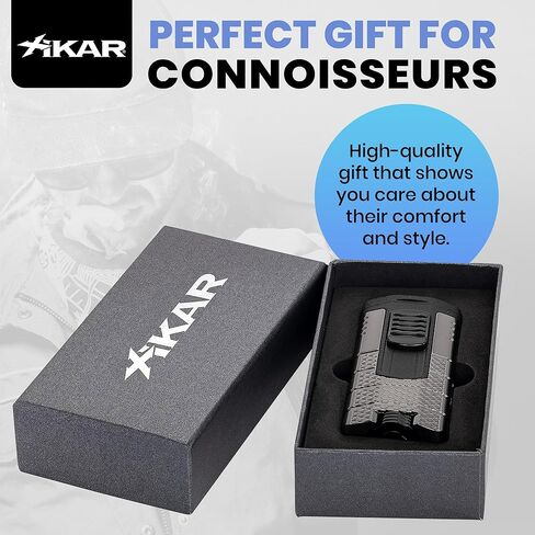 Xikar Tactical Triple Jet Flame Lighter, Engineered for Performance, Removable Pocket Clip, Angled Jet Flames, Ergonomic Metal Body, Black and Gunmetal in Saudi Arabia