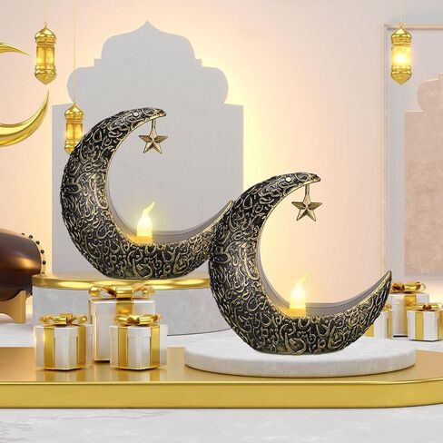 Hortsun 12 قطعة فوانيس شمعة عيد الأضحى LED عيد مبارك فانوس مبارك فوانيس مباركة ديكور نجمة القمر عيد الأضحى كريم أضواء LED خمر ديكور معلق فانوس للمنزل، الطاولة، الأطفال in Kuwait