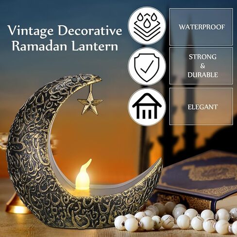 Hortsun 12 قطعة فوانيس شمعة عيد الأضحى LED عيد مبارك فانوس مبارك فوانيس مباركة ديكور نجمة القمر عيد الأضحى كريم أضواء LED خمر ديكور معلق فانوس للمنزل، الطاولة، الأطفال in Kuwait