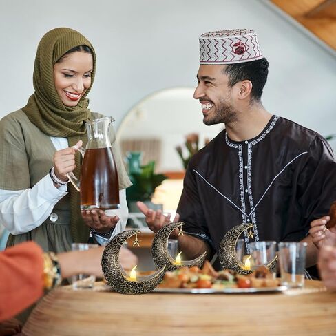 Hortsun 12 قطعة فوانيس شمعة عيد الأضحى LED عيد مبارك فانوس مبارك فوانيس مباركة ديكور نجمة القمر عيد الأضحى كريم أضواء LED خمر ديكور معلق فانوس للمنزل، الطاولة، الأطفال in Kuwait