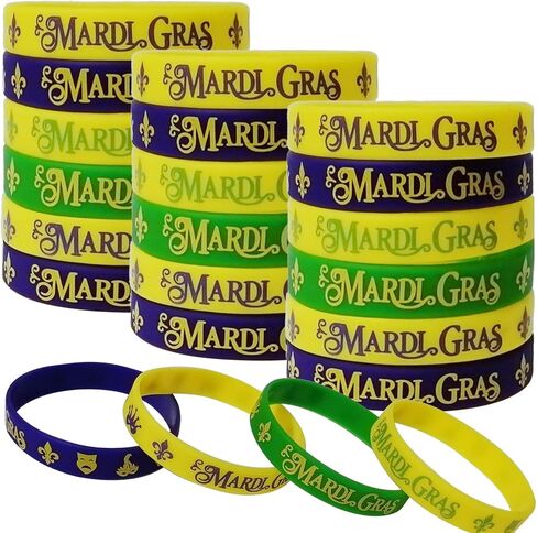 60PCS Mardi Gras Party Favors Rubber Bracelets - Carnival Birthday Party Supplies Decorations Goodie Bag Stuffers Fillers Silicone Wristbands in Saudi Arabia