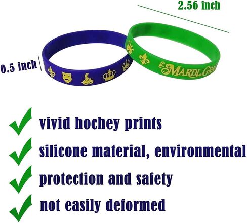 60PCS Mardi Gras Party Favors Rubber Bracelets - Carnival Birthday Party Supplies Decorations Goodie Bag Stuffers Fillers Silicone Wristbands in Saudi Arabia