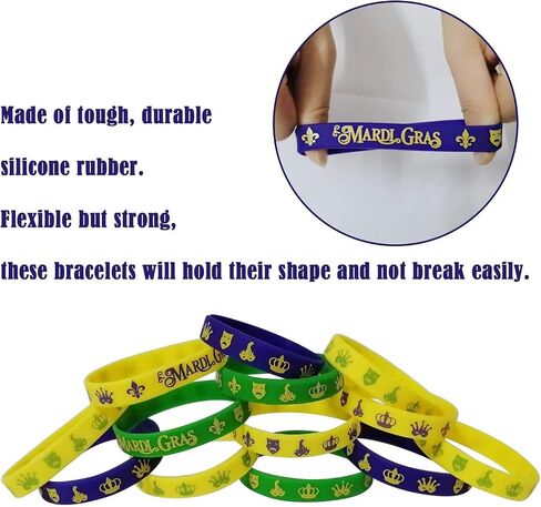 60PCS Mardi Gras Party Favors Rubber Bracelets - Carnival Birthday Party Supplies Decorations Goodie Bag Stuffers Fillers Silicone Wristbands in Saudi Arabia