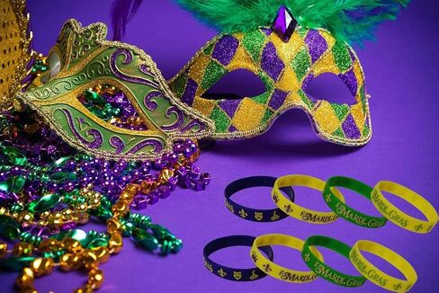 60PCS Mardi Gras Party Favors Rubber Bracelets - Carnival Birthday Party Supplies Decorations Goodie Bag Stuffers Fillers Silicone Wristbands in Saudi Arabia
