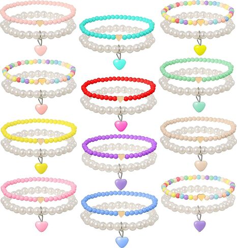 أساور هدية عيد الحب من PinkSheep للفتيات، 24 قطعة من سوار الصداقة الملون باللؤلؤ على شكل قلب للفتيات المراهقات، مجموعة أساور ساحرة مطرزة بالخرز، أشياء لطيفة لعيد الحب للفتيات in Kuwait