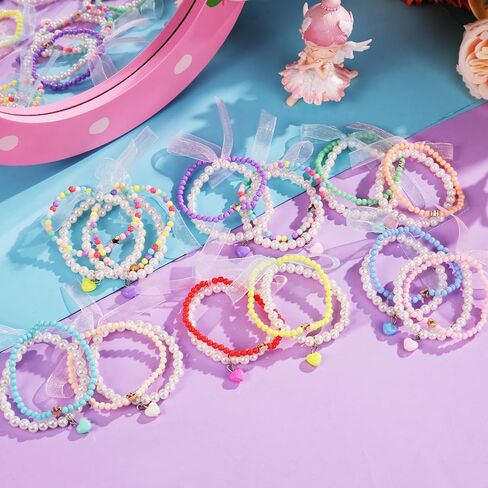 أساور هدية عيد الحب من PinkSheep للفتيات، 24 قطعة من سوار الصداقة الملون باللؤلؤ على شكل قلب للفتيات المراهقات، مجموعة أساور ساحرة مطرزة بالخرز، أشياء لطيفة لعيد الحب للفتيات in Kuwait