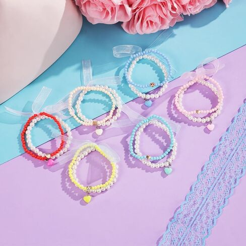 أساور هدية عيد الحب من PinkSheep للفتيات، 24 قطعة من سوار الصداقة الملون باللؤلؤ على شكل قلب للفتيات المراهقات، مجموعة أساور ساحرة مطرزة بالخرز، أشياء لطيفة لعيد الحب للفتيات in Kuwait