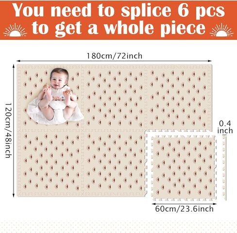 Baby Play Mat 72 x 48", Boho Sun Baby Play Mats for Floor Soft Foam Playmat for Babies and Toddler Waterproof Baby Crawling Mat for Indoor and Outdoor in Saudi Arabia