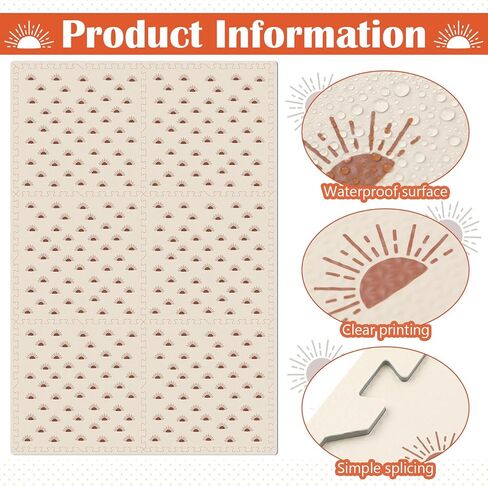 Baby Play Mat 72 x 48", Boho Sun Baby Play Mats for Floor Soft Foam Playmat for Babies and Toddler Waterproof Baby Crawling Mat for Indoor and Outdoor in Saudi Arabia