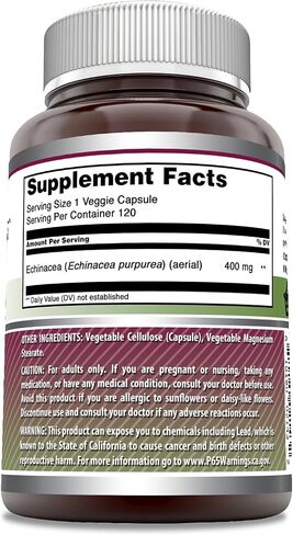 Amazing Formulas Echinacea Supplement | 400 Mg Per Serving | 120 Veggie Capsules | Non-GMO | Gluten Free | Made in USA in Saudi Arabia