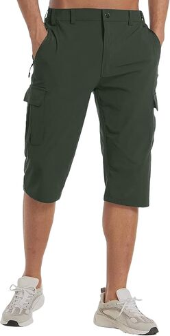 Lexiart Mens Hiking Cargo Shorts Quick Dry Lightweight Work Golf Capri Pants with 5 Zipper Pockets in Kuwait
