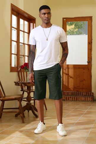 Lexiart Mens Hiking Cargo Shorts Quick Dry Lightweight Work Golf Capri Pants with 5 Zipper Pockets in Kuwait