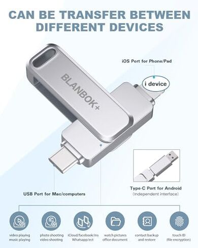 محرك فلاش 128 جيجا بايت للهاتف USB Memory Stick، Photo Stick Thumb Drives عالية السرعة USB Stick تخزين خارجي متوافق مع الهاتف/الوسادة/Android/PC in Kuwait