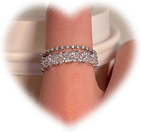 Boho Crystal Ring for Women Paved Cz Knuckle Ring Crystal Stacking Ring Silver Layered rhinestone Finger Ring Open Ring Dainty Adjustable Ring Jewelry for Girls Gifts (Style:A) in Kuwait