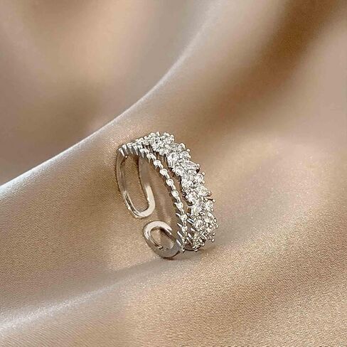 Boho Crystal Ring for Women Paved Cz Knuckle Ring Crystal Stacking Ring Silver Layered rhinestone Finger Ring Open Ring Dainty Adjustable Ring Jewelry for Girls Gifts (Style:A) in Kuwait