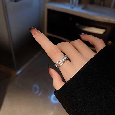 Boho Crystal Ring for Women Paved Cz Knuckle Ring Crystal Stacking Ring Silver Layered rhinestone Finger Ring Open Ring Dainty Adjustable Ring Jewelry for Girls Gifts (Style:A) in Kuwait