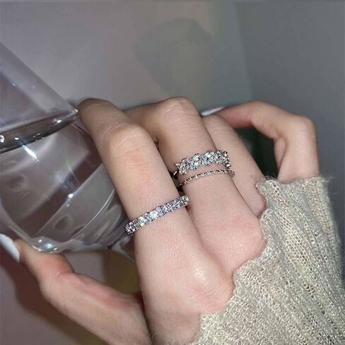 Boho Crystal Ring for Women Paved Cz Knuckle Ring Crystal Stacking Ring Silver Layered rhinestone Finger Ring Open Ring Dainty Adjustable Ring Jewelry for Girls Gifts (Style:A) in Kuwait