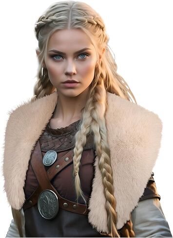 L'VOW Women Viking Faux Fur Collar Shawl Shoulder Fur Wrap Scarf Warrior Pirate Cosplay Costume Halloween Accessory in Saudi Arabia