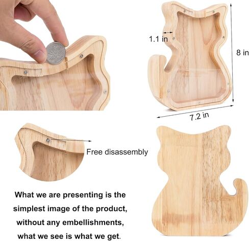 بنك أصبع خشبي للأطفال، بنك نقود شخصي يحمل اسم DIY للأولاد والبنات، صندوق توفير أموال غير قابل للكسر، بنك أموال لطيف لديكور غرفة الأطفال (CAT) in Kuwait