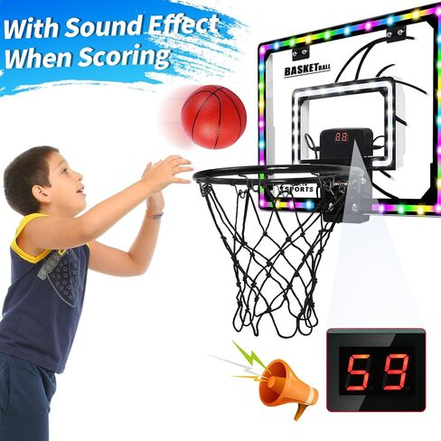 AOKESI Mini Basketball Hoop Indoor with Scorer and Batteries|Inside Basketball Hoop Over The Door with Colorful LED Lighting|Toy Basketball Gifts for Boys Girls Teens Adults in Saudi Arabia