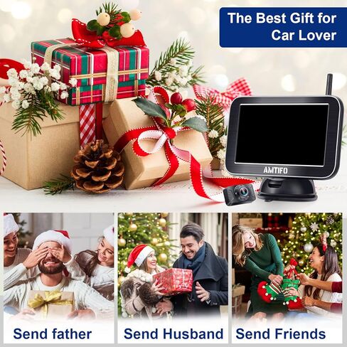 كاميرا احتياطية لاسلكية AMTIFO HD 1080P 5 بوصة شاشة منقسمة شاشة رقمية ثابتة إشارة سيارة شاحنة RV بلوتوث لوحة ترخيص نظام كاميرا الرؤية الخلفية 2 قنوات رؤية ليلية واضحة W3 in Kuwait