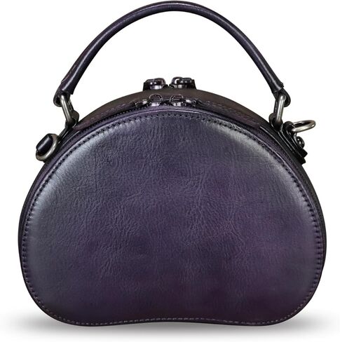 حقيبة كروس من الجلد الطبيعي للنساء من الجلد القديم مصنوعة يدويًا حقيبة يد صغيرة مستديرة ومحفظة دائرية in Kuwait