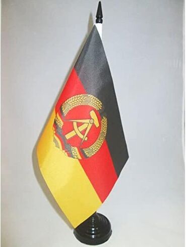 AZ FLAG East Germany Table Flag 5'' x 8'' - German RDA Desk Flag 21 x 14 cm - Black Plastic Stick and Base in Saudi Arabia
