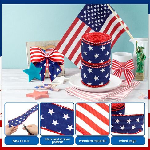 ZOCONE 2 لفات 20 ياردة أحمر أبيض أزرق نجمة الشريط الوطني وشريط سلكي مخطط في الرابع من يوليو، يوم الاستقلال، يوم الذكرى، إكليل صناعة الحرف اليدوية، شريط العلم الأمريكي in Kuwait