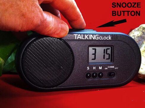TALKING HUMAN VOICE SPANISH SPEAKING BATTERY POWERED TRAVEL ALARM CLOCK. VERY LOUD, VERY LARGE SPEAKER. Hourly chime. Snooze Alarm. Three alarm sounds including rooster. Great for HEAVY SLEEPERS ! in Saudi Arabia