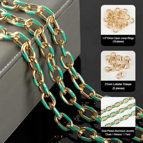 YOUBEIYEE 1 Yard Blue Enamel Paperclip Chains for Jewelry Making Gold Plated Aluminum Jewelry Making Chain Bulks with Jump Rings and Lobster Clasps in Kuwait